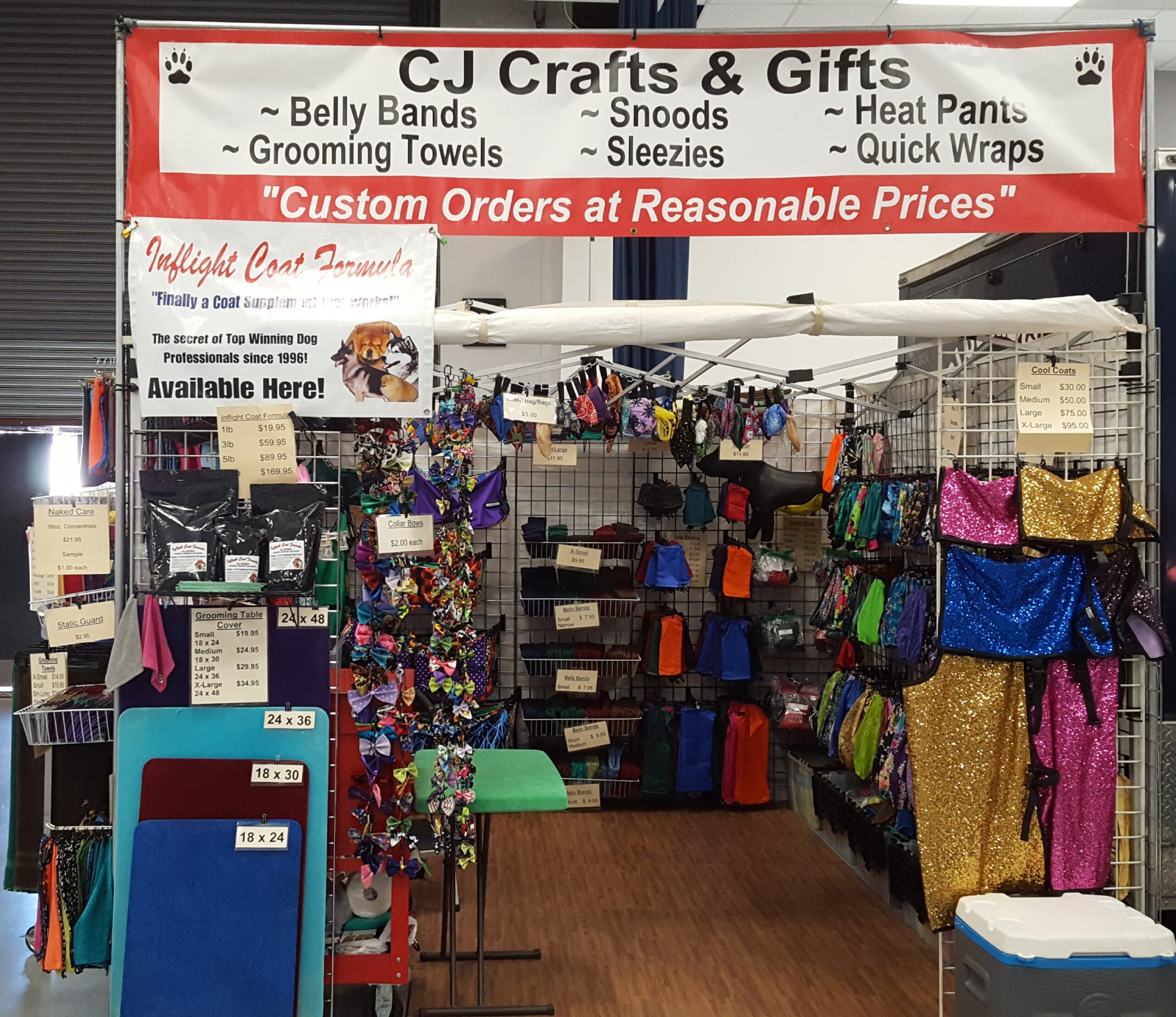 Colorful craft and gift shop entrance filled with various items and signs.