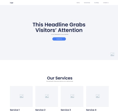 A clean webpage with a headline and four service boxes.