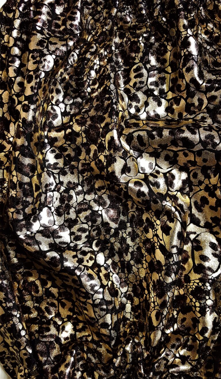 Leopard print metallic fabric with floral pattern