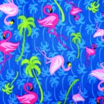 Pink flamingos and palm trees pattern.