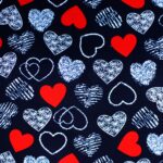 Pattern of red and white hearts.