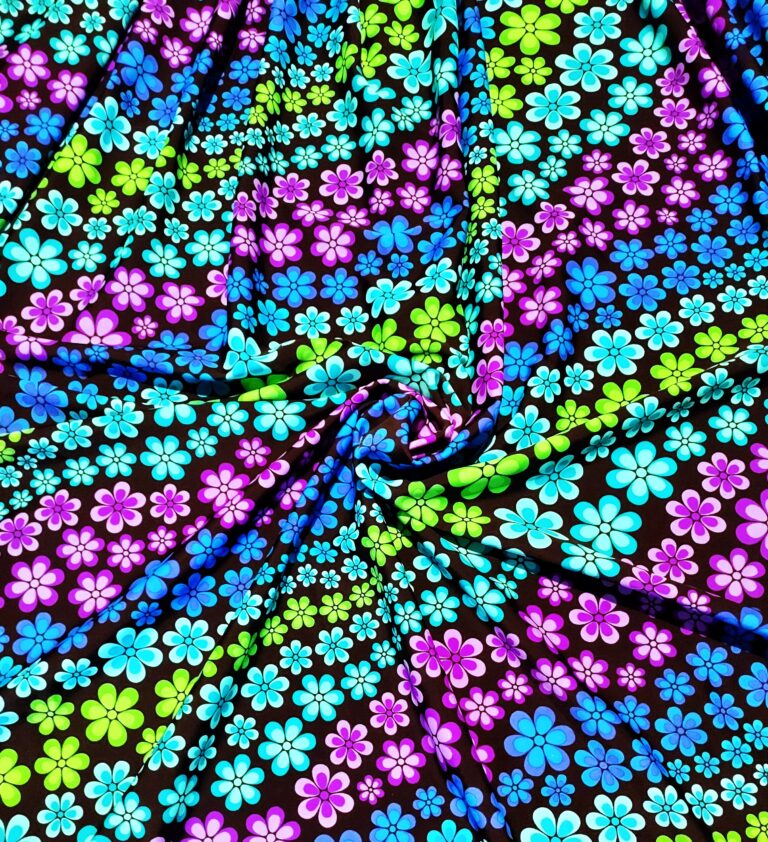 Colorful floral fabric with vibrant flower patterns