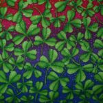 Green clovers on a colorful gradient background.