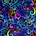 Colorful spiral pattern on dark background.