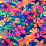 Vibrant tropical flowers and leaves pattern.